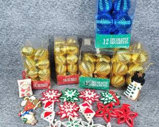 Handmade Needlepoint Bead Ornaments, Gold  Blue Acrylic