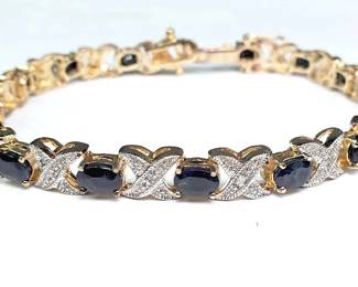 7.5 Inch Sterling Diamond Sapphire XO Tennis Bracelet