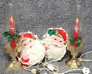 Mid Century Electric Candle Lamps, Lightup Santas  All Work