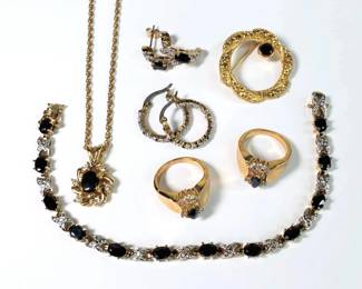 Gold Tone Black Gems Costume Jewelry