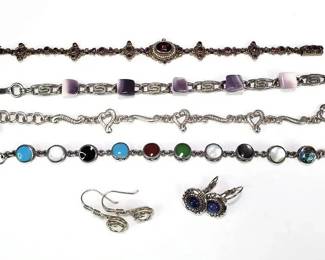 Bracelets EarringsSilver Tone with Gems  Stones