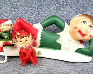 Vintage Christmas Pixies ElvesBlow Mold, Shelf Sitter, Knee Hugger