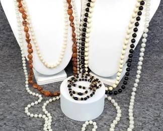 Long BeadsFaux Pearls, Seeds, Monet Black  Gold, French Ivory,  Stretchy Bracelets