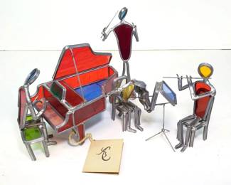 Signed Chalmers Pewter Art Glass Musician Figures