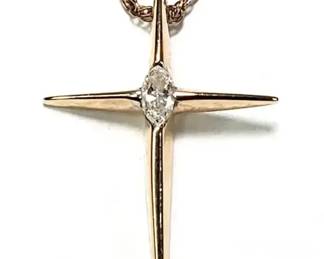 14K Gold Cross Necklace with Diamond 14K GF Chain