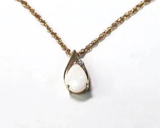 14K Diamond Opal Pendant with 12K Gold Chain