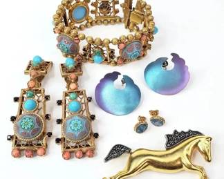 Costume JewelryGold Tone, Turquoise and Other Stones, Horse Pin