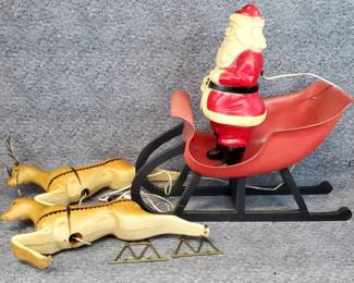Vintage Blow Mold Santa Sleigh 2 Reindeer