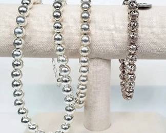 Sterling Bead Necklace Bracelet, Sterling Filigree Bead Bracelet