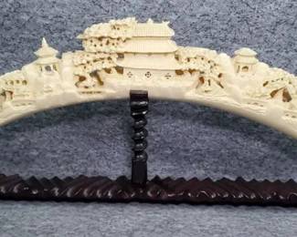 Carved Asian Resin Tusk on Stand