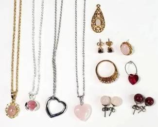 Gold Tone Pink Quartz, Red Gems