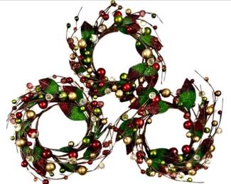 Christmas Pillar Candle Rounds With Faceted Crystals & Faux Foliage