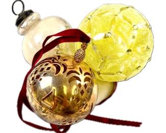 Three Quality Christmas Ornaments - One Signed "Lenox Williamsburg" With Hinged Lid & Pineapple Finial