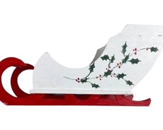 Vintage Wooden Christmas Sleigh With Hand Painted Details