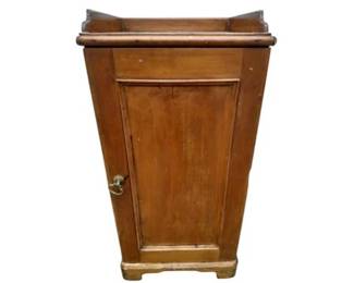 Antique French Provincial Cherrywood Gallery Top Cupboard, Recessed Panel With Brass Pull, Bracket Feet