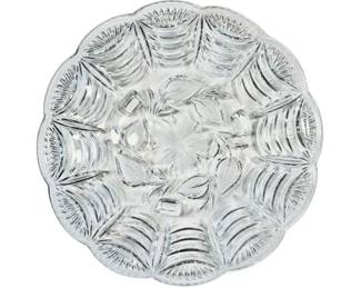 Cut Crystal Footed Shallow Bowl With Swag & Floral Motif - Scalloped Border