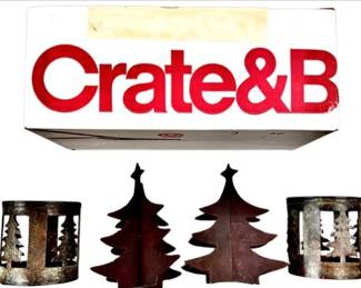 Toleware Christmas Votives & Trees With Crate & Barrel Box