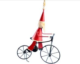 Metal Christmas Ornament - Bicycling Santa
