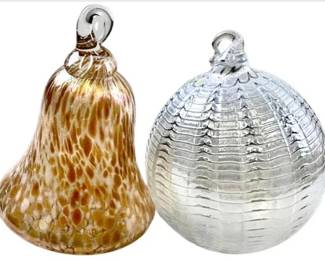 Hand Blown Artisan Glass Christmas Bell & Ball - Lovely Quality