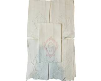Vintage Embroidered Hand Linens - Inset Organdy Detailing & Monogram