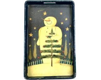 Dept. 56 Christmas Snowman Holiday Serving Tray Platter MARY BETH BAXTER Artwork