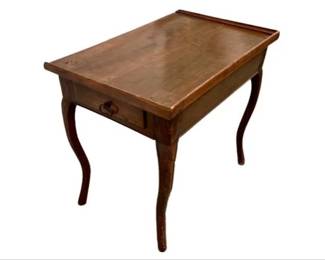 Country French Louis XV Style Table - Three Sides With Gallery Top Detailing, Cabriole Legs, Single Drawer