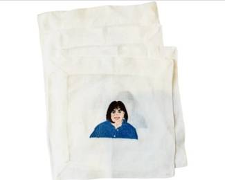 Linen Hemstitched Cocktail Napkins - With Ina Garten Broidered On Each - Set Of Four