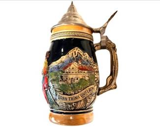 German Salt Glaze Beer Stein With Hinged Pewter Lid - Signed Made In Germany