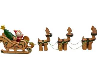 Wooden Santa On Sleigh With Reindeer
