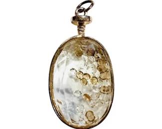 Faceted Crystal & Gold Tone Pendant With Interior Stone Crystals