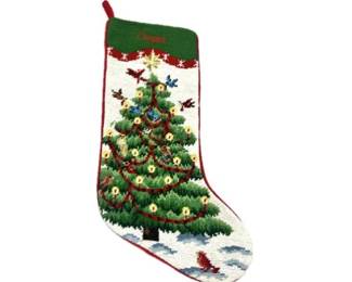 Needlepoint Christmas Stocking With Velvet Backing