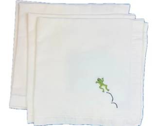 Pottery Barn Cotton Napkins With Frog Embroidery- Signed "Pottery Barn"