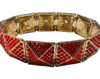 Gold Tone & Raised Enamelwork Costume Square Link Bracelet