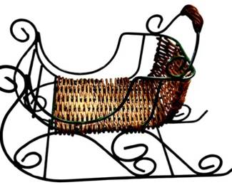 Wicker & Iron Christmas Sleigh Decor