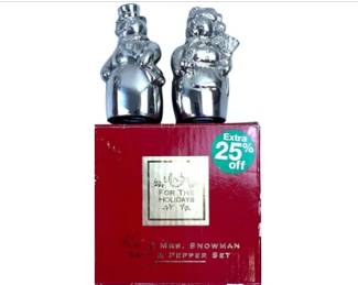Lenox Silver Plate Christmas Snowman Salt & Pepper Shaker Set With Original Gift Box - Appear Unused