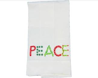 Christmas Hand Linen - Hemstitched & Embroidered "Peace"