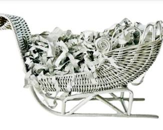 Wicker Silver Tone Sleigh With Paper Excelsior