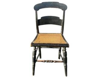 Antique Hitchcock Side Chair With Black Paint Finish And Cane Seat