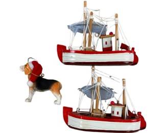 Two Wooden Boats & Lab Ornament