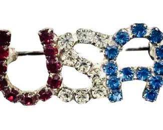 Vintage "USA" Brooch - White Metal Prong Setting