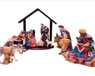 Perfect For Christmas! Ceramic Creche With 10 Figures And Manger