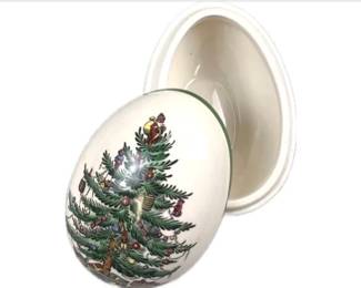 Spode Porcelain Christmas Tree Egg-Shaped Trinket Box