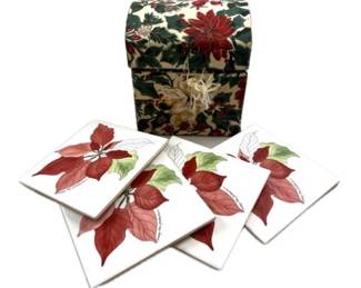 Ceramic Christmas Coasters With Fabric Dome Shaped Decorative Box