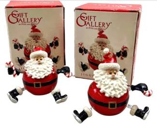 Set Of Two Fitz & Floyd Santa Figures - Each With Box - Signed " Fitz & Floyd Gift Gallery - Jiggling Santa"