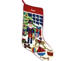 Needlepoint Christmas Stocking With Velvet Backing