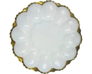 Anchor Hocking Fire King Milk Glass Deviled Egg Plate With 22K Gold Trim 1950s