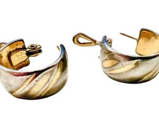 "Monet" Gold Tone Hoop Earrings With French Clip Backings - Signed "Monet"