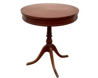 Duncan Phyfe Style Drum Table, Tripod Base, Brass Feet - Original Label Signed "Ferguson, Hoboken, NJ"