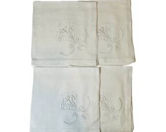 Hand Embroidered & Open Cutwork Linen Napkins