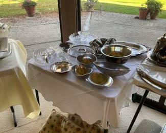Serving pieces, includes some silver plate, cut glass